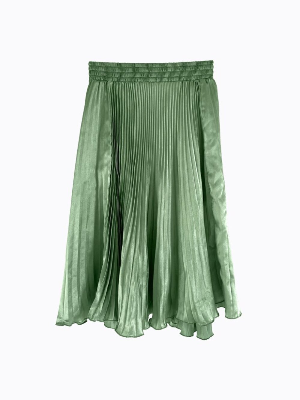 Green Pleated Satin Midi Skirt Tulip Hem Elastic High Waist Fairy Cottagecore XS